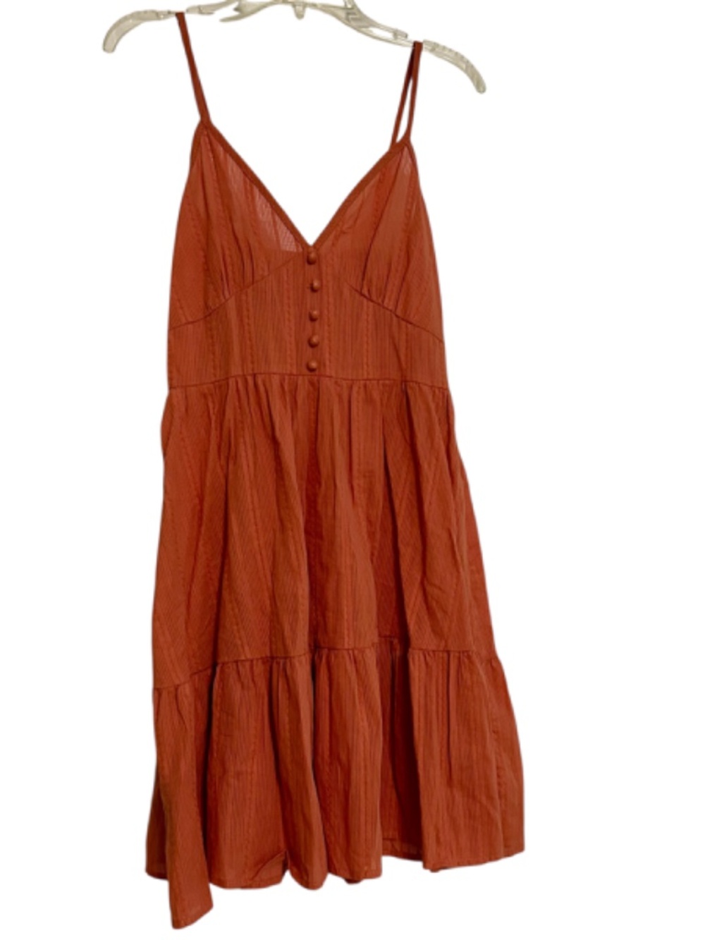 Burnt Orange Sundress Shein Vneck Spaghetti Strap Button Accent  2 Tier XSmall